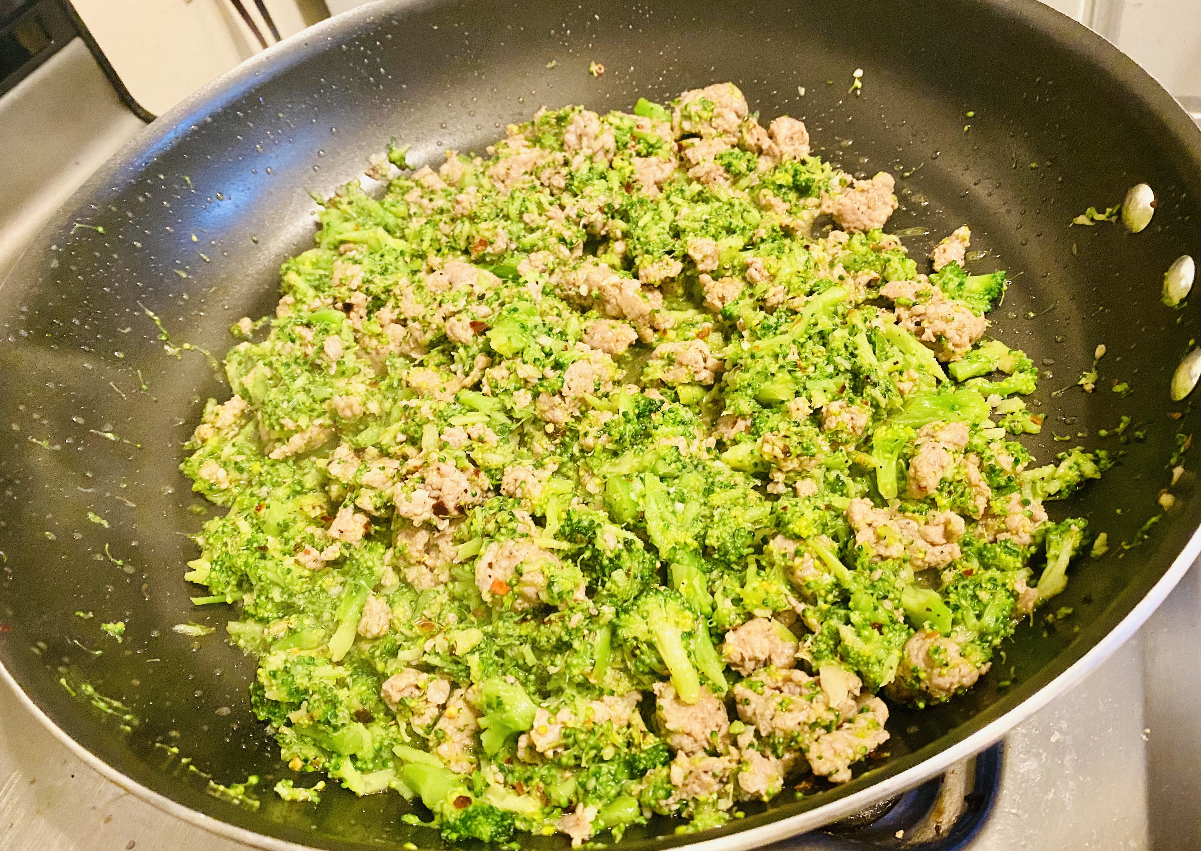 Broccoli and Sausage in pan